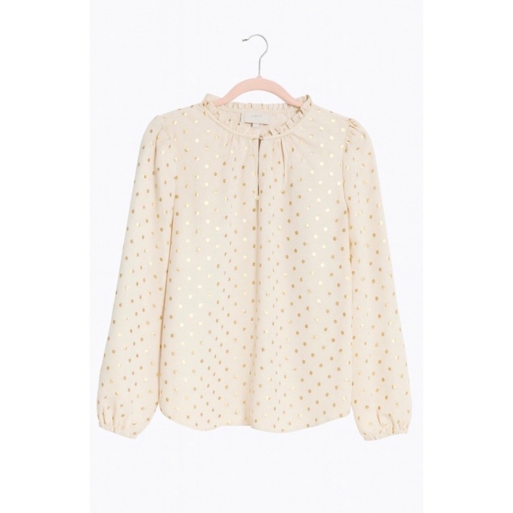 LOFT Cream Gold Dot Blouse Large Petite NWT Metallic Glam Office MSRP $60